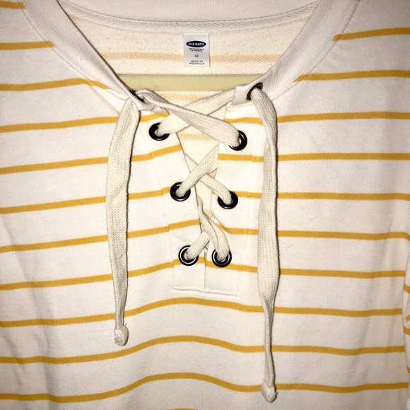 OLD NAVY Yellow Striped Criss Cross Lace Up Top - Picture 2 of 5